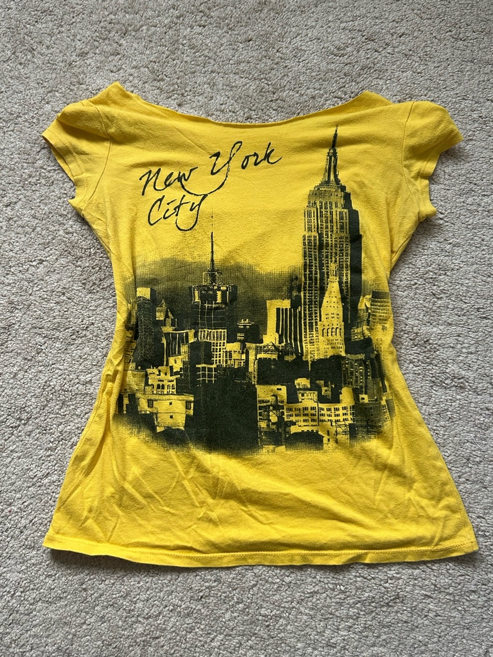 Yellow New York City Off-Shoulder Graphic Women's Tee